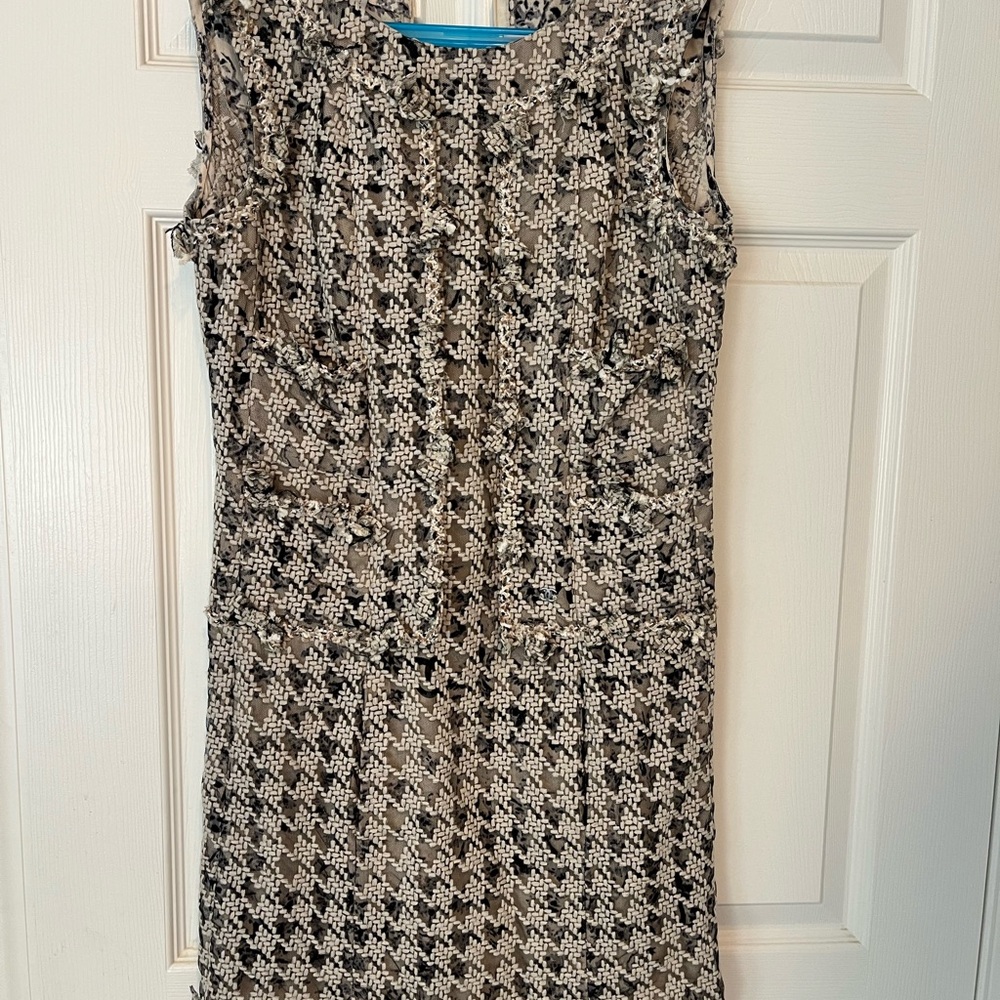 CHANEL Black and White Textured Mini Dress